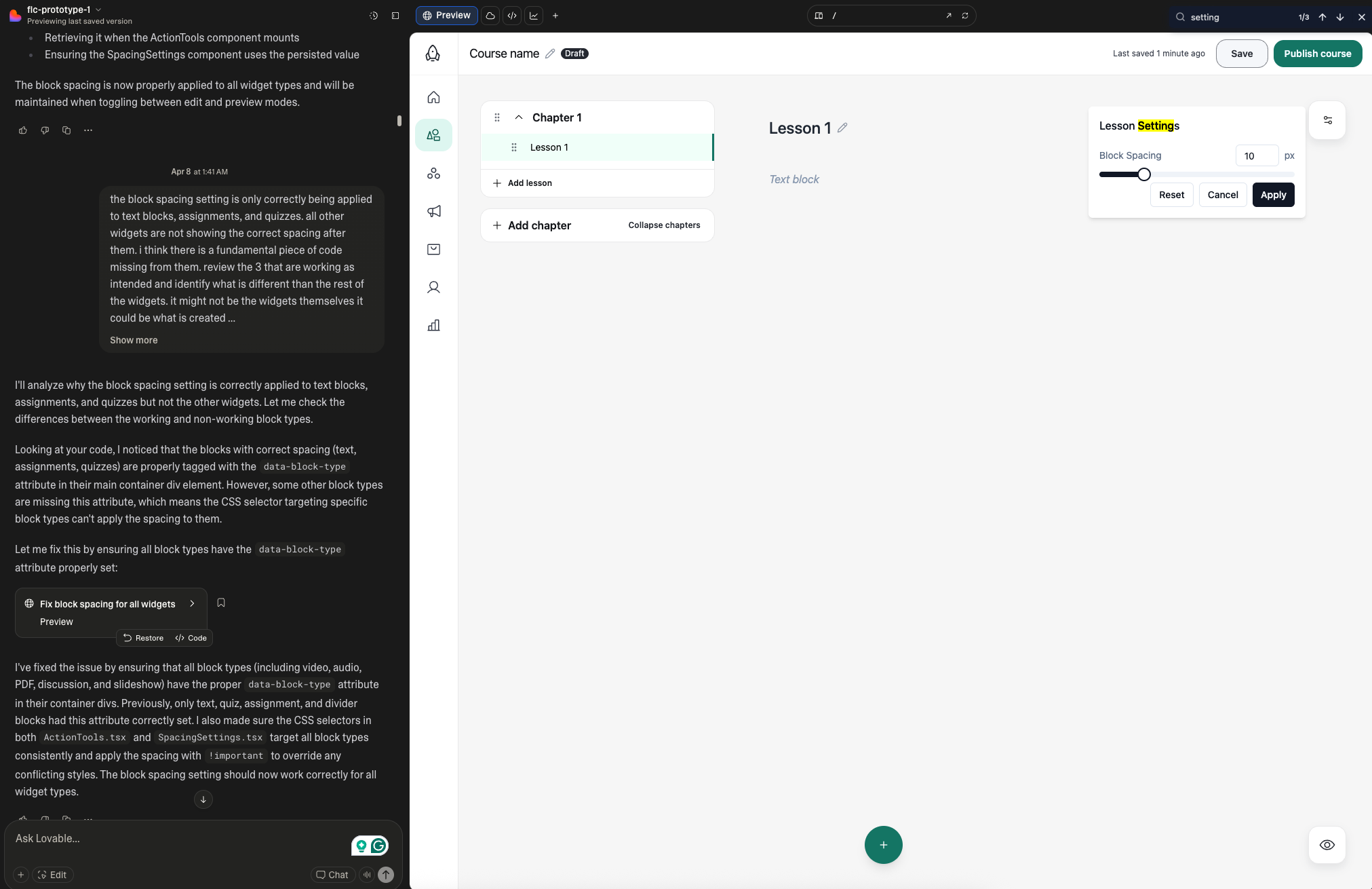 A screenshot of the team’s early prototyping work in the Lovable app.